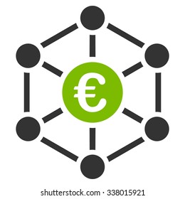 Euro Bank Network vector icon. Style is bicolor flat symbol, eco green and gray colors, rounded angles, white background.
