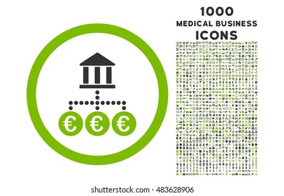 Euro Bank Transactions rounded vector bicolor icon with 1000 medical business icons. Set style is flat pictograms, eco green and gray colors, white background.