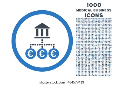 Euro Bank Transactions rounded vector bicolor icon with 1000 medical business icons. Set style is flat pictograms, smooth blue colors, white background.