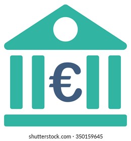 Euro Bank vector icon. Style is bicolor flat symbol, cobalt and cyan colors, rounded angles, white background.