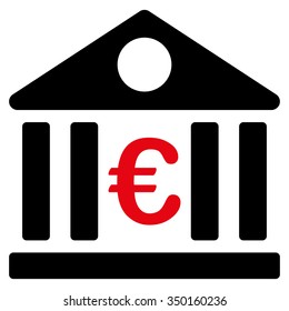 Euro Bank vector icon. Style is bicolor flat symbol, intensive red and black colors, rounded angles, white background.