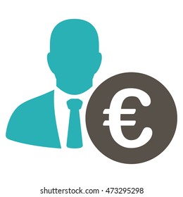 Euro Banker icon. Vector style is bicolor flat iconic symbol, grey and cyan colors, white background.