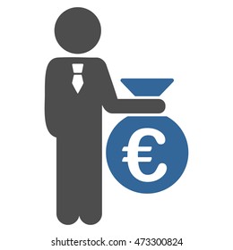 Euro Banker icon. Vector style is bicolor flat iconic symbol with rounded angles, cobalt and gray colors, white background.