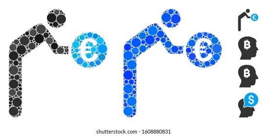 Euro banker mosaic of circle elements in various sizes and color tones, based on euro banker icon. Vector circle elements are grouped into blue mosaic.