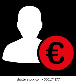 Euro Banker vector icon. Style is bicolor flat symbol, red and white colors, rounded angles, black background.
