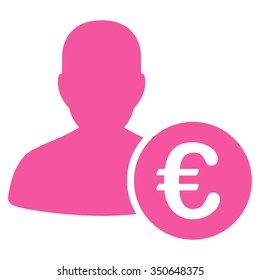 Euro Banker vector icon. Style is flat symbol, pink color, rounded angles, white background.