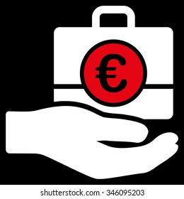 Euro Banking Service vector icon. Style is bicolor flat symbol, red and white colors, rounded angles, black background.