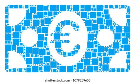 Euro Banknote collage icon of square shapes and round items in various sizes. Vector items are formed into euro banknote collage design concept.