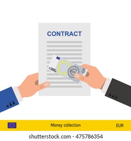 Euro banknote. Contract concept vector illustration.