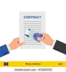 Euro banknote. Contract concept vector illustration.