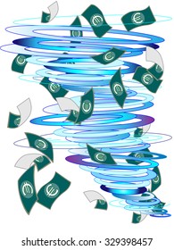 Euro banknote dances in a tornado