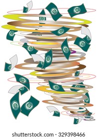 Euro banknote dances in a tornado
