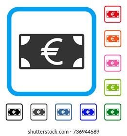 Euro Banknote icon. Flat gray iconic symbol in a light blue rounded squared frame. Black, gray, green, blue, red, orange color variants of Euro Banknote vector. Designed for web and application UI.