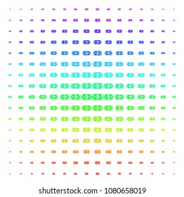 Euro Banknote icon spectral halftone pattern. Vector euro banknote shapes arranged into halftone grid with vertical rainbow colors gradient. Designed for backgrounds, covers and abstraction effects.