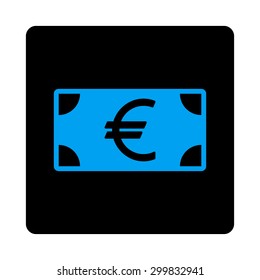 Euro Banknote icon. This flat rounded square black button uses gray and blue colors and isolated on a white background.