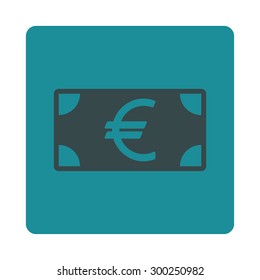 Euro Banknote icon. This flat rounded square button uses soft blue colors and isolated on a white background.