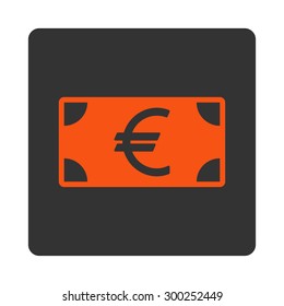 Euro Banknote icon. This flat rounded square button uses orange and gray colors and isolated on a white background.
