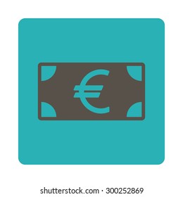 Euro Banknote icon. This flat rounded square button uses grey and cyan colors and isolated on a white background.