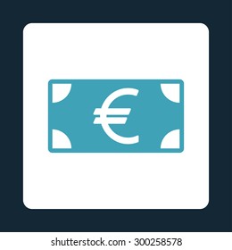 Euro Banknote icon. This flat rounded square button uses blue and white colors and isolated on a dark blue background.
