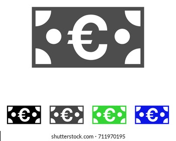Euro Banknote icon. Vector illustration style is a flat iconic euro banknote symbol with black, grey, green, blue color variants. Designed for web and software interfaces.