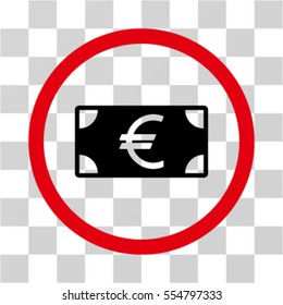 Euro Banknote vector bicolor rounded icon. Image style is a flat icon symbol inside a circle, red and black colors, transparent background.