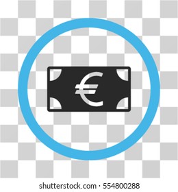 Euro Banknote vector bicolor rounded icon. Image style is a flat icon symbol inside a circle, blue and gray colors, transparent background.