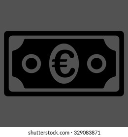 Euro Banknote vector icon. Style is flat symbol, black color, rounded angles, gray background.