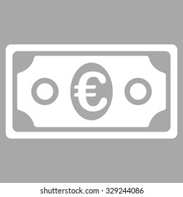 Euro Banknote vector icon. Style is flat symbol, white color, rounded angles, silver background.