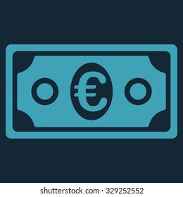 Euro Banknote vector icon. Style is flat symbol, blue color, rounded angles, dark blue background.