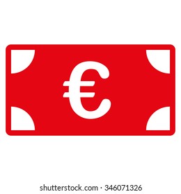 Euro Banknote vector icon. Style is flat symbol, red color, rounded angles, white background.