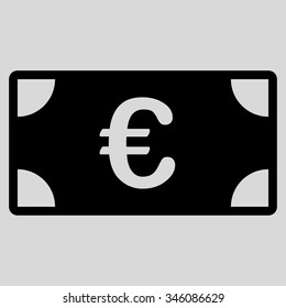Euro Banknote vector icon. Style is flat symbol, black color, rounded angles, light gray background.