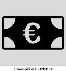 Euro Banknote vector icon. Style is flat symbol, black color, rounded angles, light gray background.