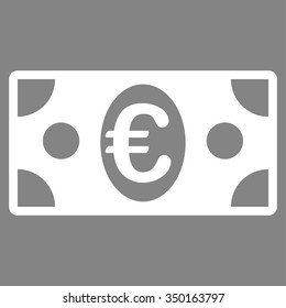 Euro Banknote vector icon. Style is flat symbol, white color, rounded angles, gray background.