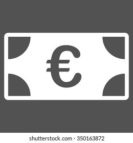 Euro Banknote vector icon. Style is flat symbol, white color, rounded angles, gray background.