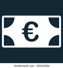 Euro Banknote vector icon. Style is flat symbol, white color, rounded angles, dark blue background.