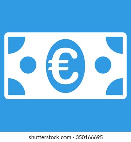 Euro Banknote vector icon. Style is flat symbol, white color, rounded angles, blue background.