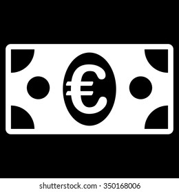 Euro Banknote vector icon. Style is flat symbol, white color, rounded angles, black background.