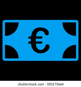 Euro Banknote vector icon. Style is flat symbol, blue color, rounded angles, black background.