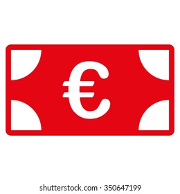 Euro Banknote vector icon. Style is flat symbol, red color, rounded angles, white background.