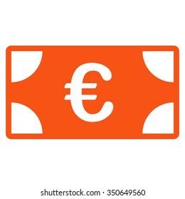 Euro Banknote vector icon. Style is flat symbol, orange color, rounded angles, white background.