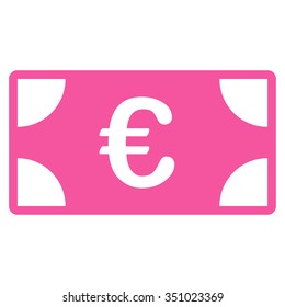 Euro Banknote vector icon. Style is flat symbol, pink color, rounded angles, white background.
