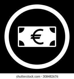 Euro banknote vector icon. This flat rounded symbol uses white color and isolated on a black background.