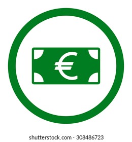 Euro banknote vector icon. This flat rounded symbol uses green color and isolated on a white background.