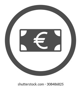 Euro banknote vector icon. This flat rounded symbol uses gray color and isolated on a white background.