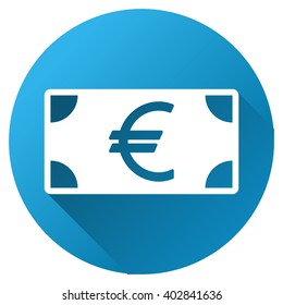 Euro Banknote vector toolbar icon for software design. Style is a white symbol on a round blue circle with gradient shadow.