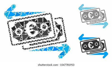 Euro banknotes change composition of tuberous elements in various sizes and shades, based on Euro banknotes change icon. Vector tuberous elements are combined into composition.