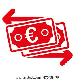 Euro Banknotes Change icon. Vector style is flat iconic symbol with rounded angles, red color, white background.