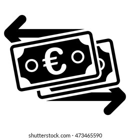 Euro Banknotes Change icon. Vector style is flat iconic symbol with rounded angles, black color, white background.