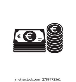 Euro Banknotes And Coins Stack Icon Representing European Currency Cash Savings Finance And Money Wealth