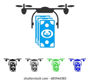 Euro Banknotes Drone flat vector pictograph. Colored euro banknotes drone gray, black, blue, green icon variants. Flat icon style for graphic design.